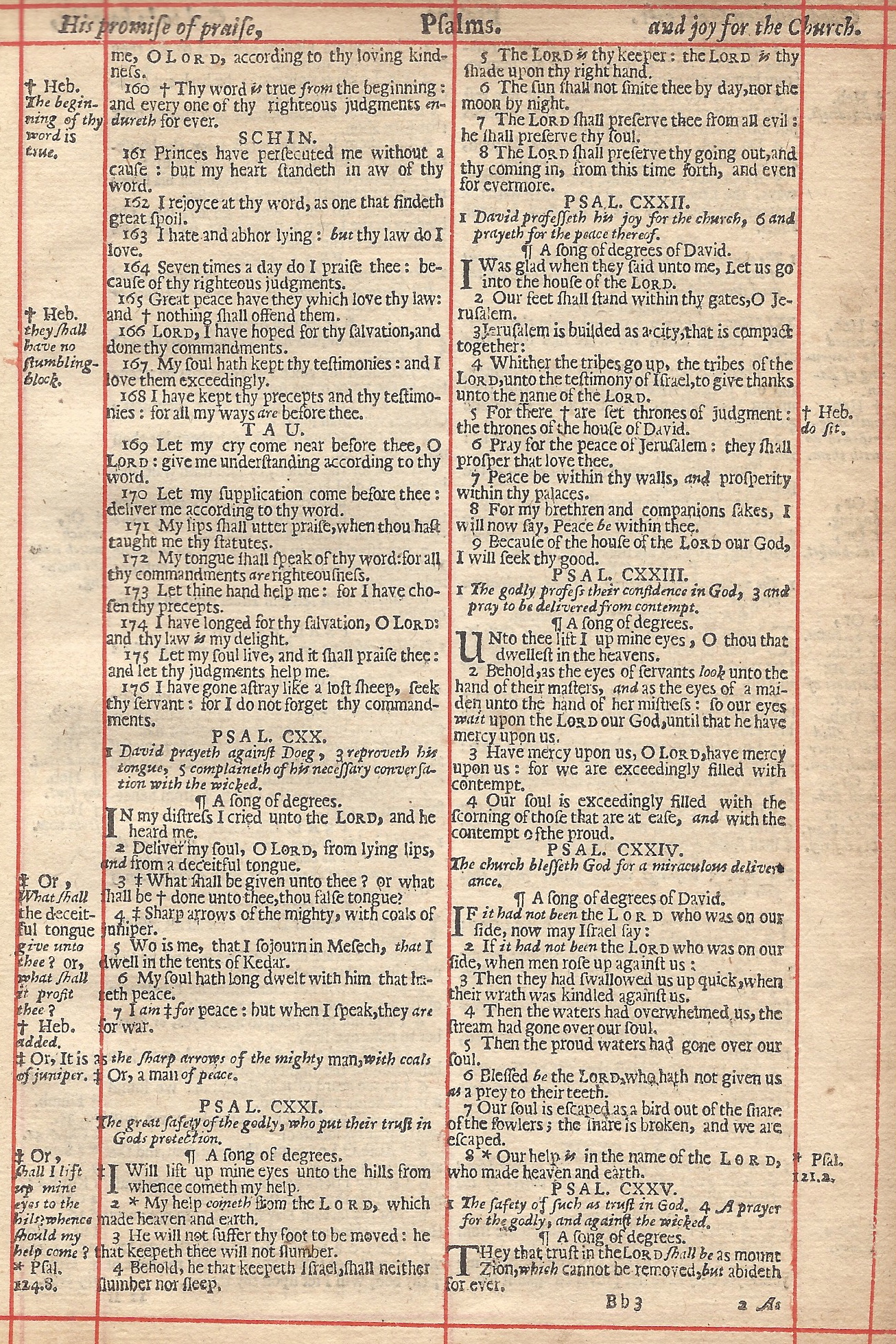 Page from a 1669 King James Bible with Psalm 121